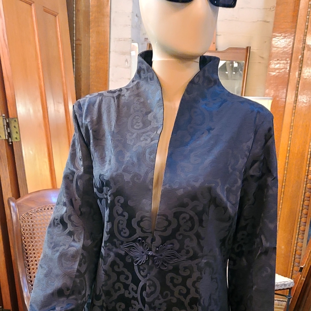 Black Oriental Style Silk Brocade Jacket with lovely Frog closure. NWOT